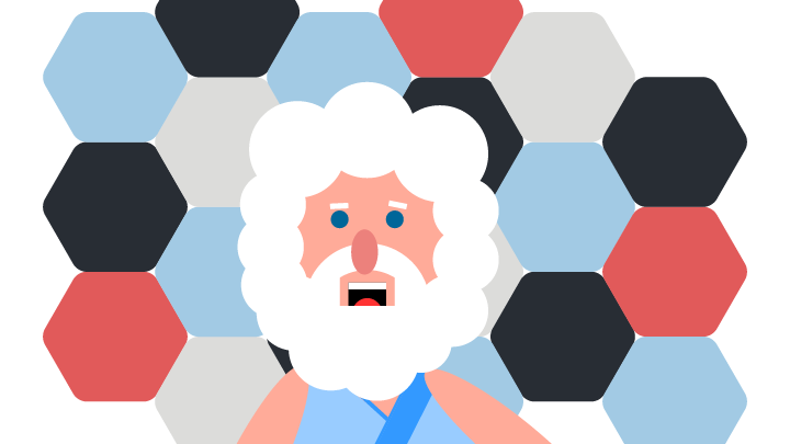 Illustration of Socrates on a patterned background